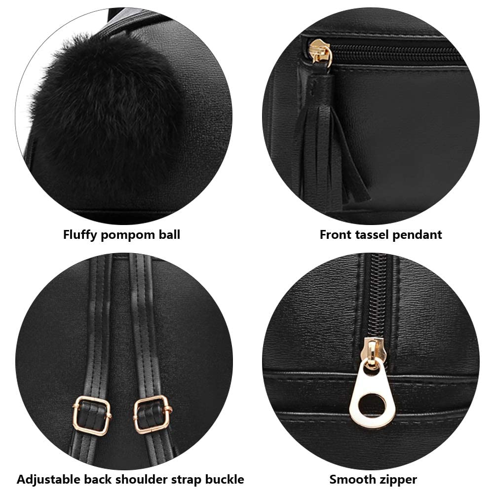 IHAYNER Mini Backpack Purse for Women & Teens - PU Leather Pom Shoulder Bag with Charm Tassel - Perfect for School, Travel & Everyday Use