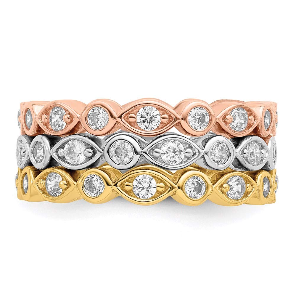 925 Sterling Silver Vermeil Cubic Zirconia Ring Set for Women - Elegant Trio Stackable Rings, Durable Hypoallergenic Fine Jewelry - Perfect Gift for Her, Anniversary, Birthday & Special Occasions