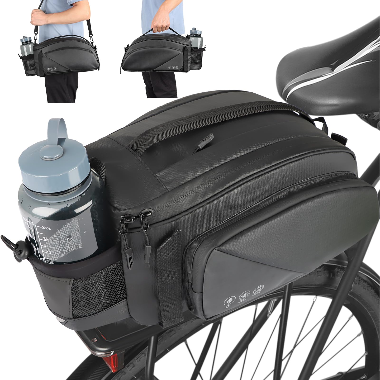 QYCHHJ 12L Waterproof Bike Rack Bag - Reflective Rear Bicycle Saddle Pannier with Shoulder Strap | Commuter Bike Luggage & Storage Accessories for Cycling, Camping & Outdoor Adventures