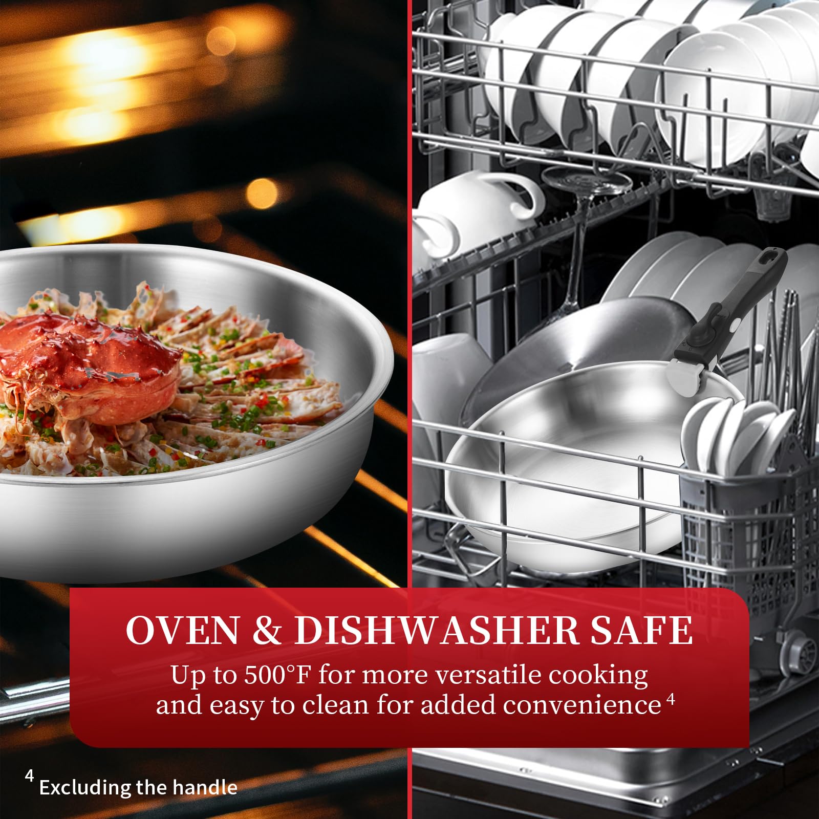 Inqibee Tri-ply Stainless Steel 8.5-12 Inch Sauté Pan Set with Detachable Handle - Deep Frying Pans, Induction Cookware for Home, RV & Camping - Dishwasher & Oven Safe - Perfect for Sautéing, Frying & Cooking Meals Indoors or Outdoors