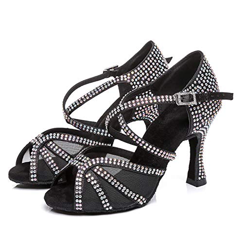 YKXLM Women's Latin Dance Shoes for Ballroom, Salsa, Bachata - Rhinestone Performance Dance Shoes L424 | Perfect for Dance Competitions, Performances & Social Dancing
