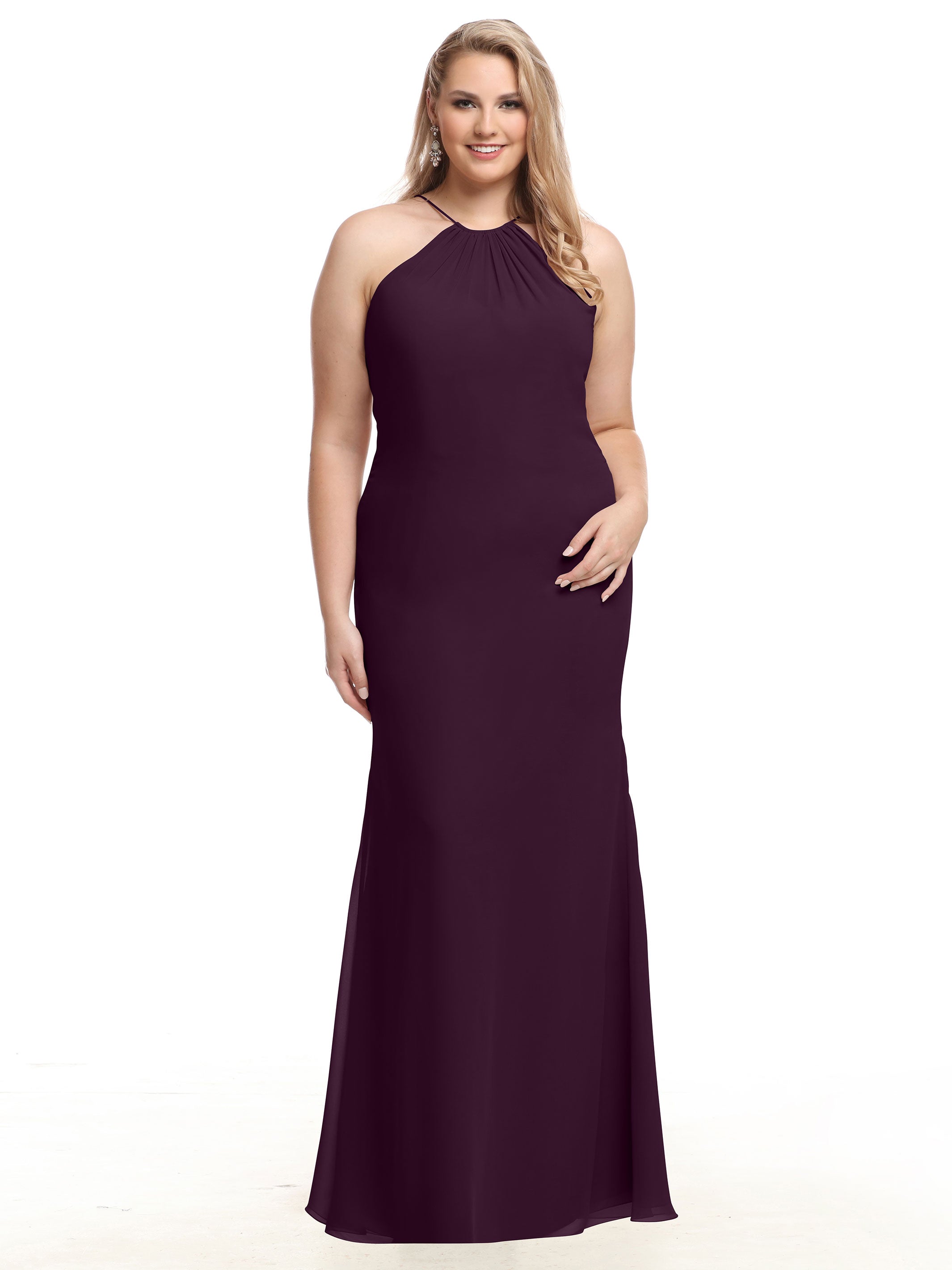 Elegant 80083 Fit and Flare Chiffon Bridesmaid Dress with Halter Neckline - Perfect for Weddings, Formal Events & Special Occasions
