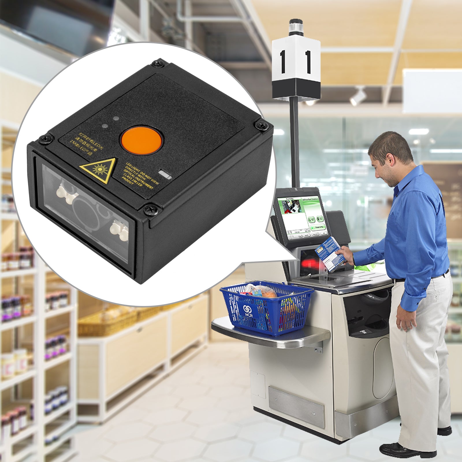 NT 90 Fixed Mount Barcode Scanner - High-Speed USB Industrial Barcode Reader for Retail, Warehouse & Logistics - Perfect for Checkout Counters and Inventory Management