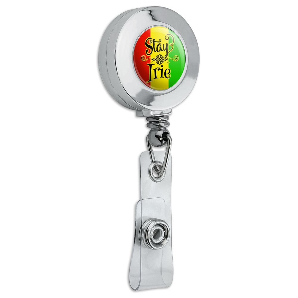 Retractable ID Badge Holder with Rastafarian Flag Design - Chrome Clip for Work, School & Events | Stay Irie Reel Card Holder