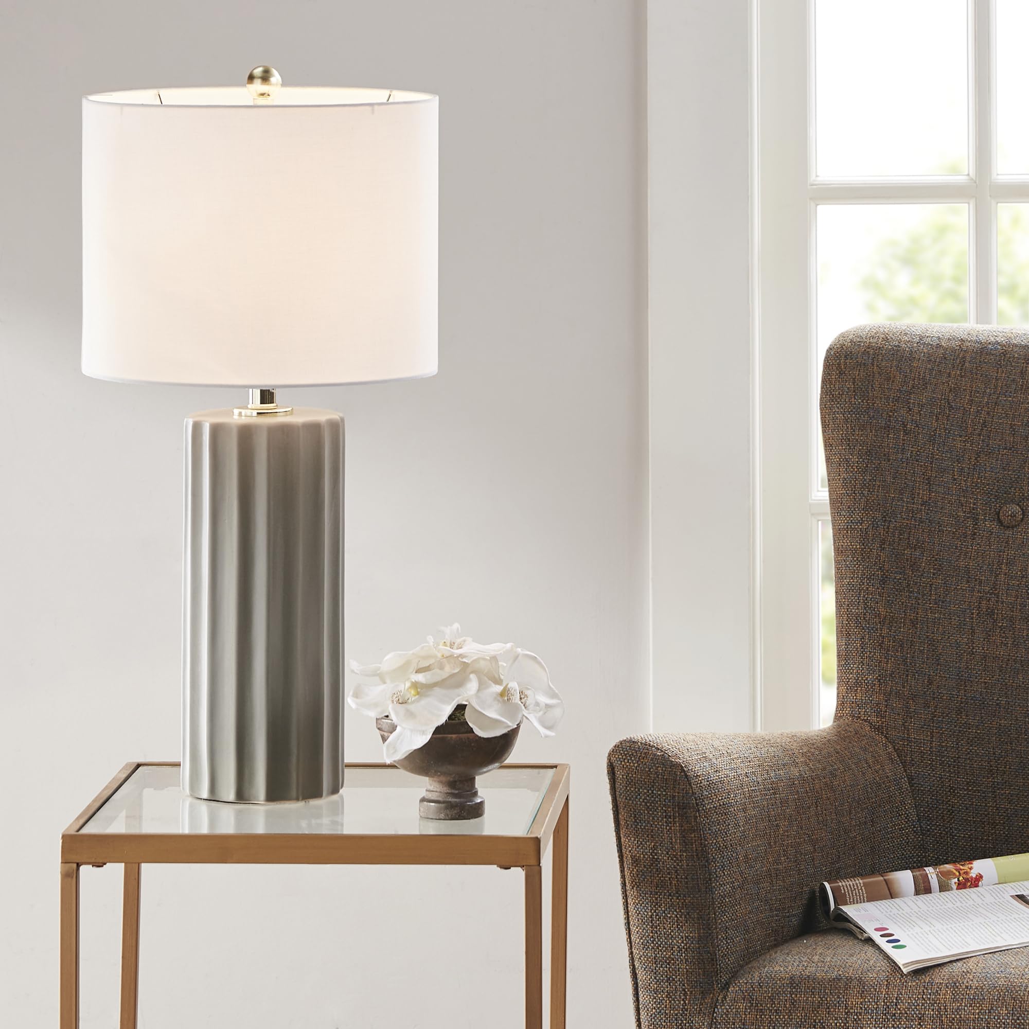 INK+IVY Ceramic Fluted Table Lamp with Linen Drum Shade - 27