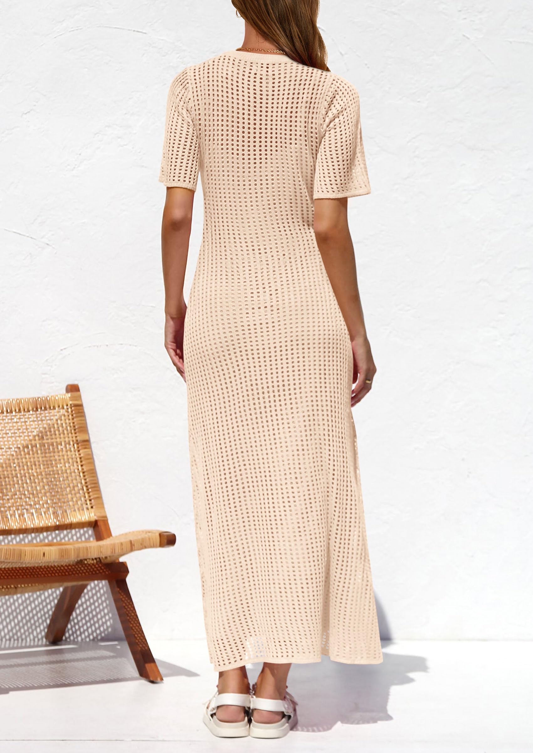 PRETTYGARDEN Women's Floral Eyelet Cover Up Dress - 2025 Summer Beach Maxi Dress with Short Sleeves & Hollow Out Design - Perfect for Vacation, Resort Wear, and Poolside Lounging