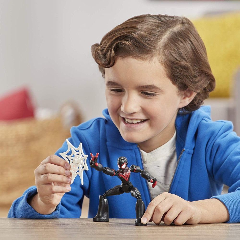 Marvel Spider-Man Bend and Flex Miles Morales Action Figure Toy - 6-Inch Flexible Superhero Collectible with Web Accessory - Perfect Gift for Kids 6+ | Playtime, Display & Superhero Adventures