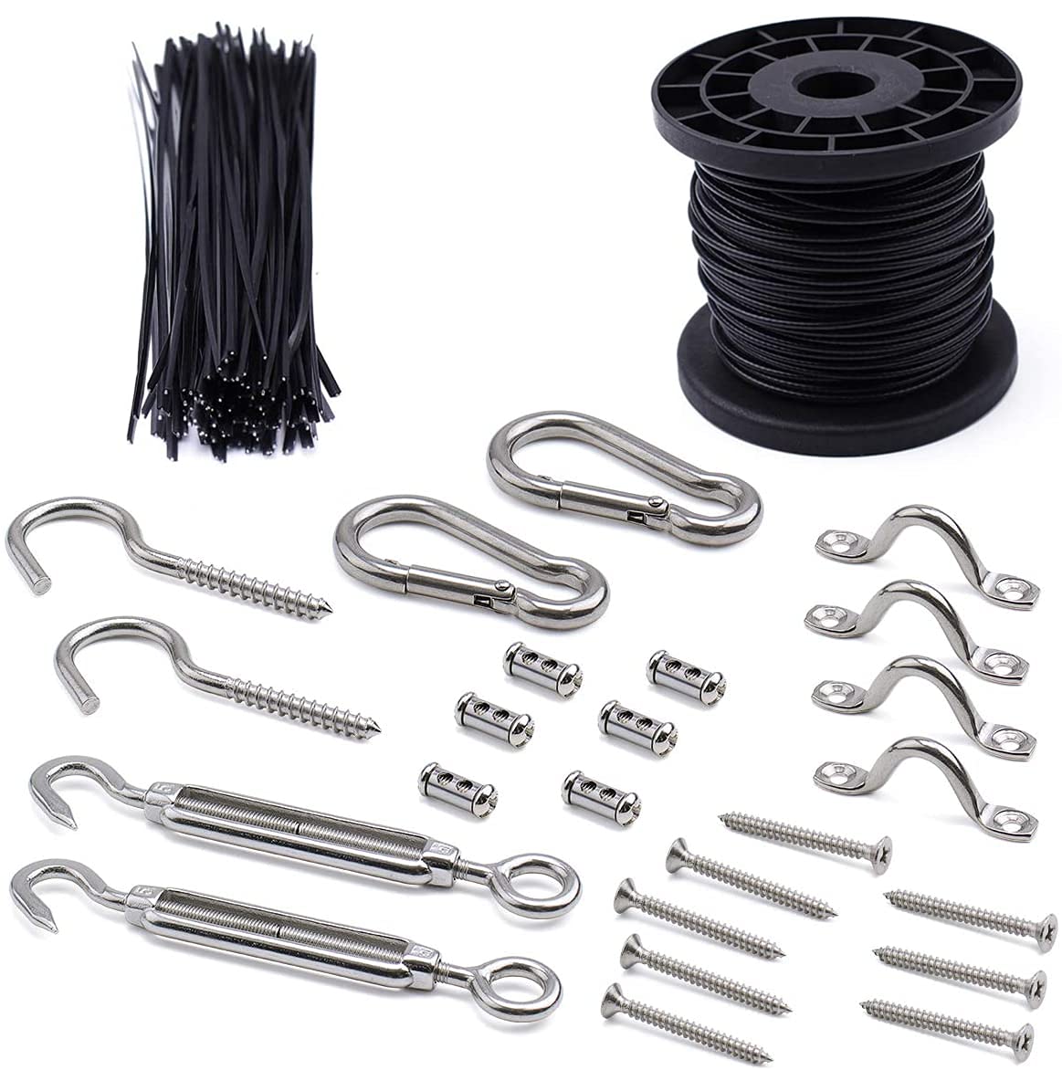 Outdoor String Light Hanging Kit - 82ft Vinyl-Coated 304 Stainless Steel Wire Rope with Turnbuckle & Hooks for Patio, Garden, and Backyard Lighting Decor