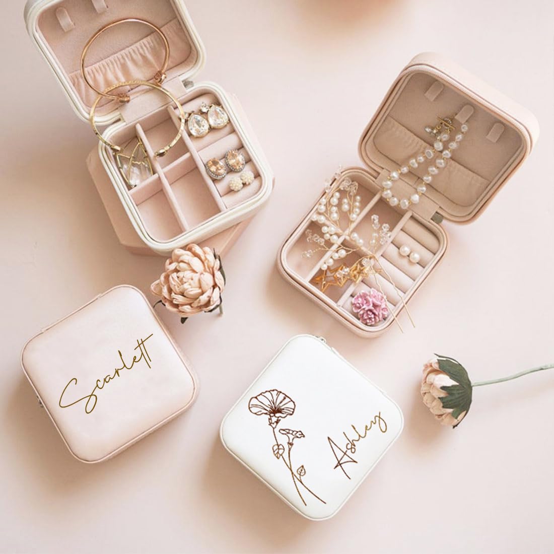 Personalized Name Jewelry Box for Women - Leather Travel Jewelry Case with Engraving, Perfect for College Dorm Essentials, Graduation Gifts 2024, Bridesmaid Proposal & Wedding Gifts - Ideal for Travel, Home Storage & Special Occasions