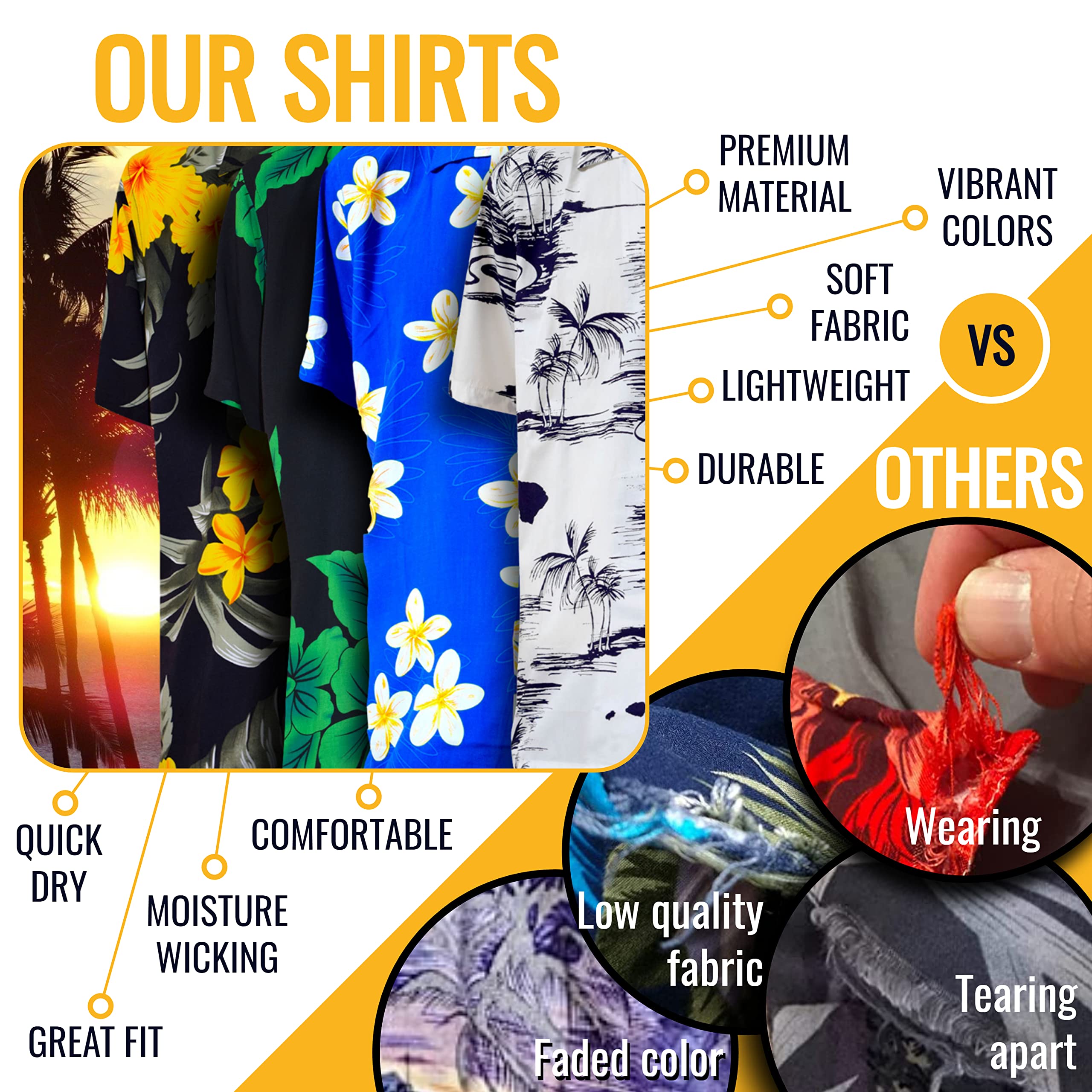Favant Hawaiian Shirts for Men - Lightweight Quick-Dry Hibiscus Print Beach Shirt | Comfortable Aloha Shirt for Summer Vacation, Pool Party & Tropical Getaways