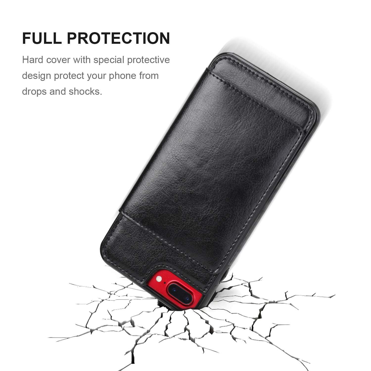Premium Leather Wallet Case for iPhone 7 Plus/8 Plus - Credit Card Holder & Kickstand | Durable Shockproof Protective Cover (5.5 Inch, Black) | Perfect for Business Travel & Everyday Use