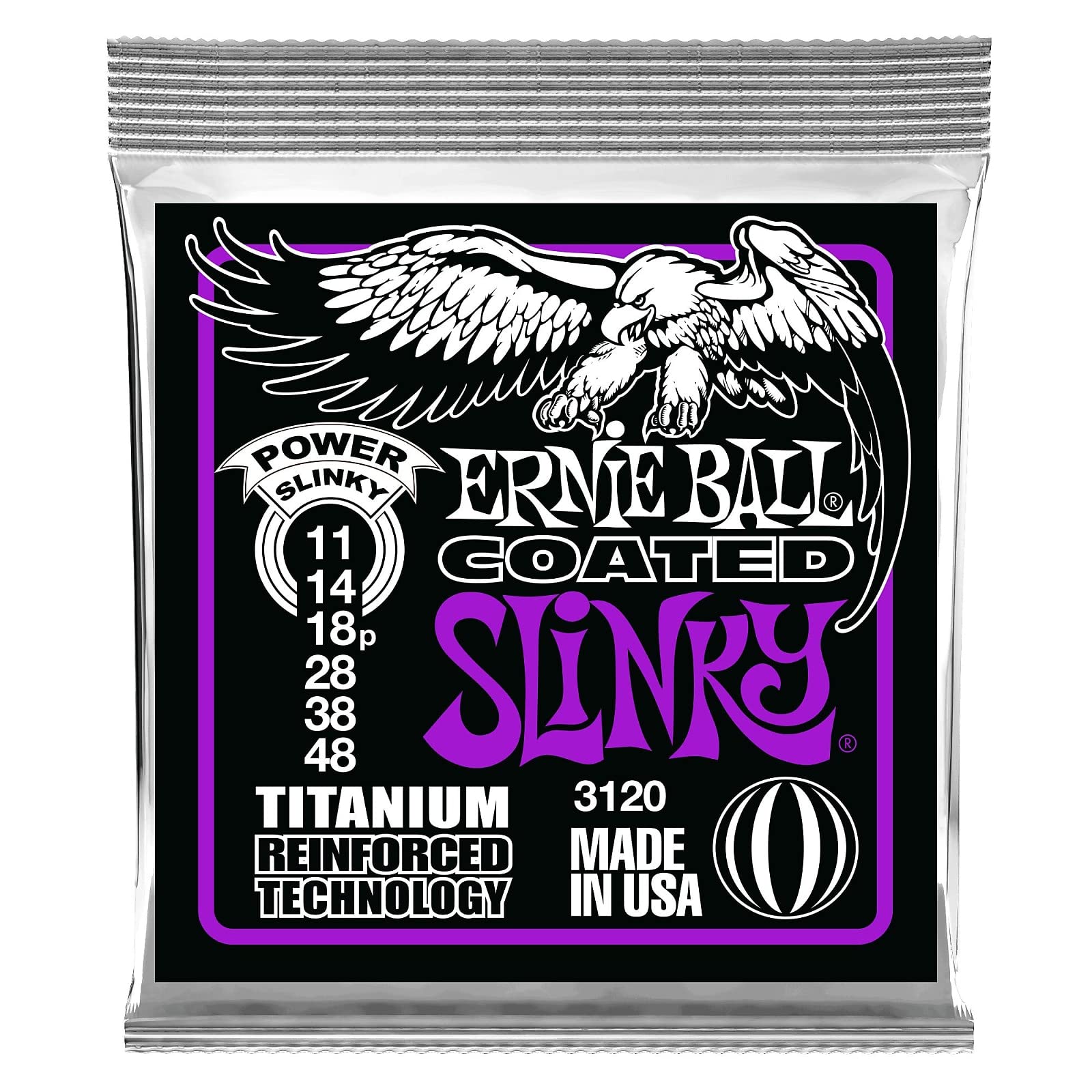 Ernie Ball Power Slinky Coated Titanium Electric Guitar Strings - 11-48 Gauge (P03120) | Premium Coated Strings for Rock, Metal & Heavy Playing | Perfect for Stage Performances & Studio Recording