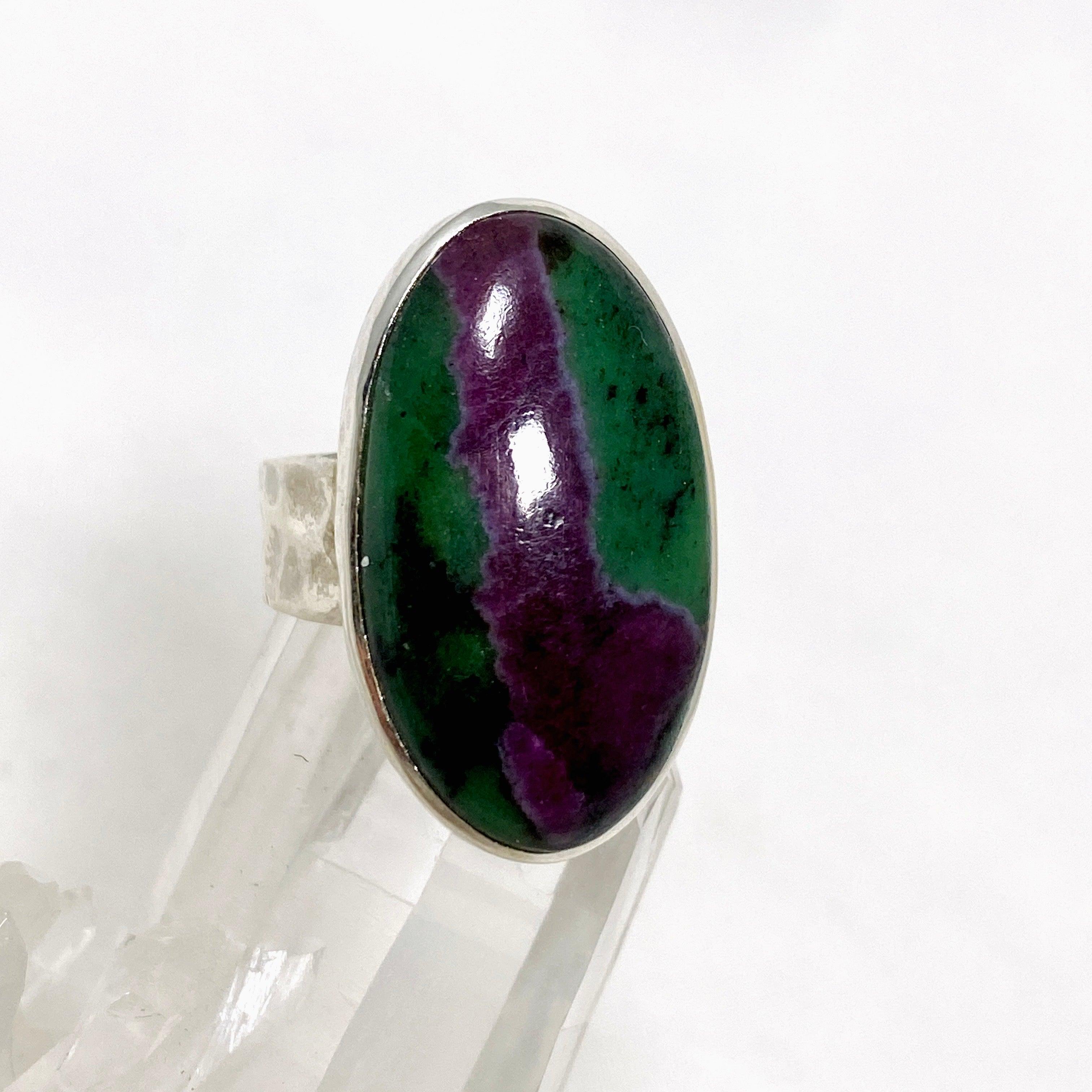 Natural Ruby in Zoisite Oval Ring with Hammered Band - Size 8 Sterling Silver Jewelry KRGJ3251 | Elegant Gift for Women, Perfect for Weddings & Special Occasions