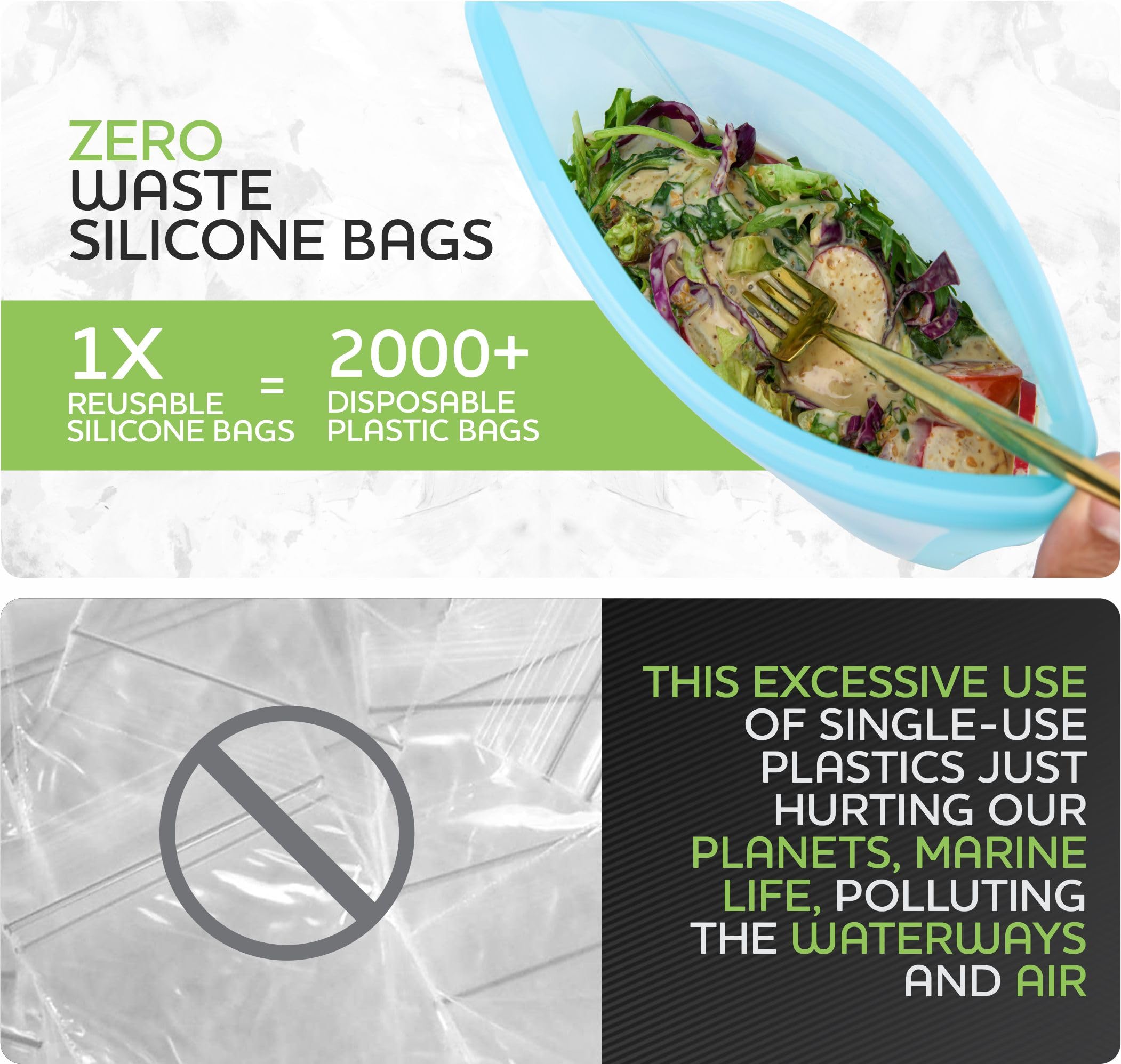 6-Pack Reusable Silicone Food Storage Bags | Airtight Zip Containers for Fruits, Vegetables & Snacks | Microwave, Dishwasher & Freezer Safe | Eco-Friendly Kitchen Essentials (Blue) - Perfect for Meal Prep, Lunch Boxes & On-the-Go Snacking