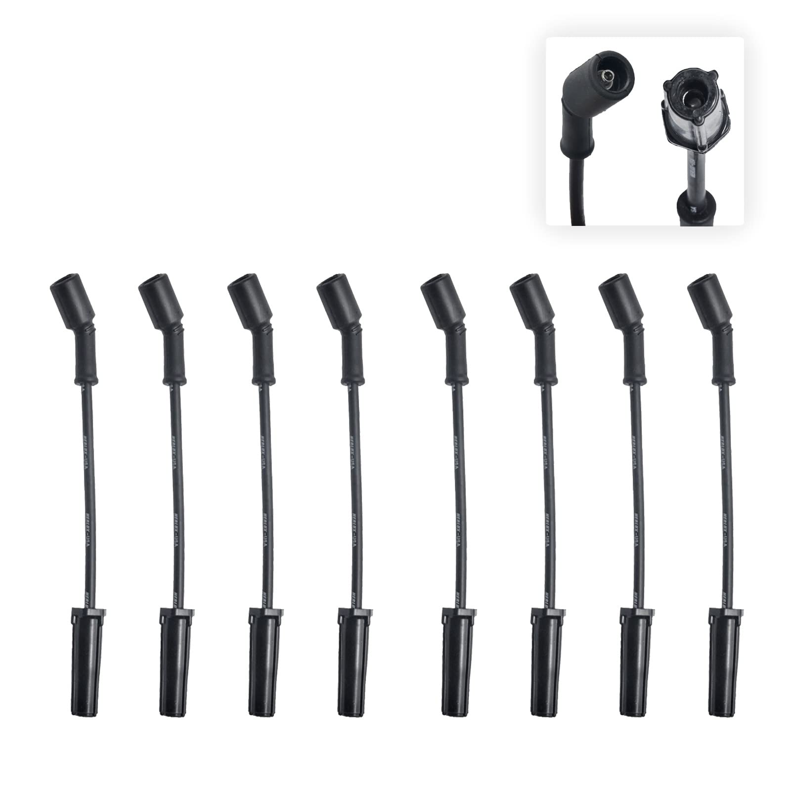 8 GM 12573190 Ignition Coils + 2 Herko Bracket and Harness + 8 Herlux Spark Plug Wires with Heat Shield - Compatible with Chevy, GMC, Cadillac - High Performance Ignition System Upgrade for Smooth Engine Operation