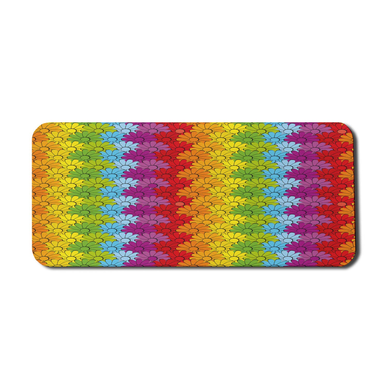 Ambesonne Floral Computer Mouse Pad - Vibrant Rainbow Flower Striped Pattern Non-Slip Rubber Base, Extra Large 35