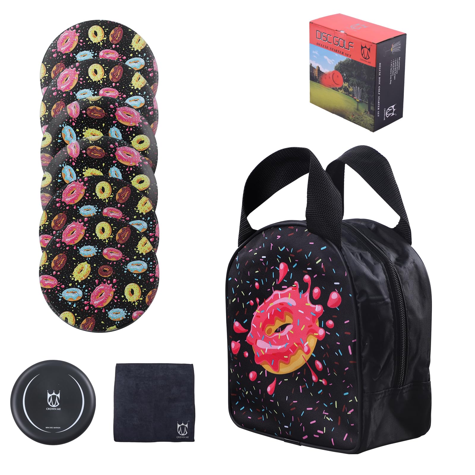 **CROWN ME Disc Golf Set - 6 Pack Donut Starter Discs with Printed Bag | Perfect for Beginners & Outdoor Fun**
