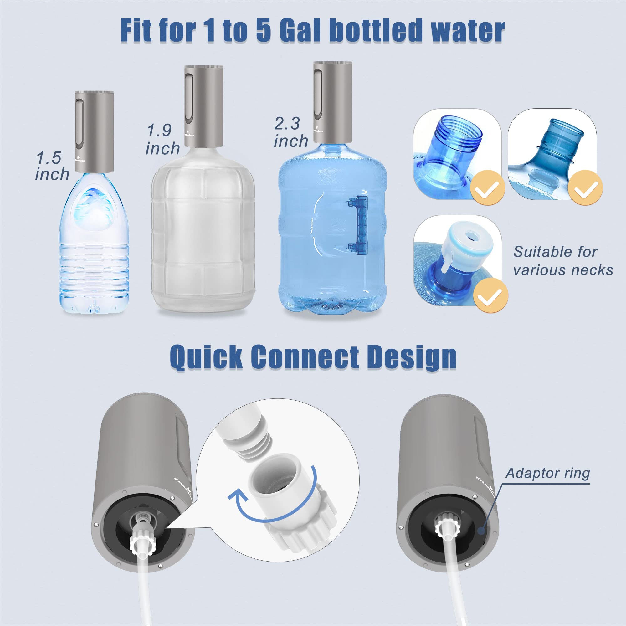 Universal 5-Gallon Water Bottle Pump Dispenser - Electric USB Charging, Foldable & Portable for Home, Office, Camping - KitchenBoss Automatic Drinking Water Switch (Silver) - Perfect for Kitchen Counter, RV Trips, and Outdoor Adventures