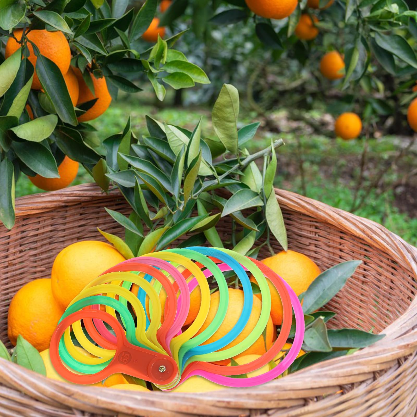 GANAZONO 4-Pack Fruit Grading Rings - Plastic Fruit Diameter Measuring Tool with Size Gauge for Apples, Oranges & Citrus (7-10cm) - Perfect for Farmers Market, Orchards & Home Garden Harvesting