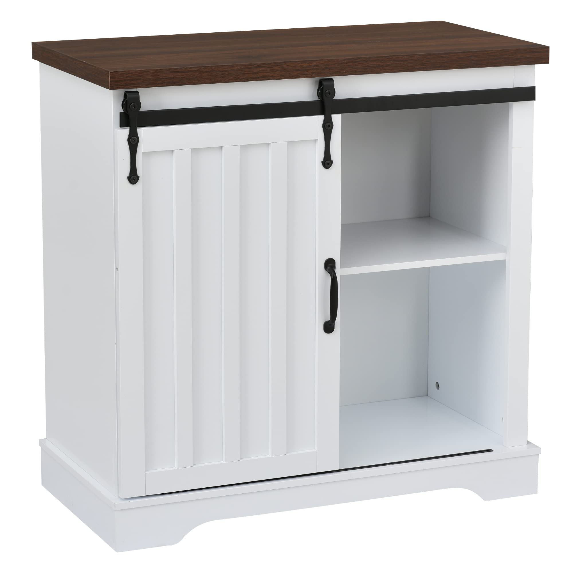 Modern Farmhouse Sliding Barn Door Storage Cabinet - Adjustable Shelf Freestanding Bathroom & Living Room Organizer - Bathroom Medicine Cabinet, Floor Buffet Sideboard for Home Decor (Perfect for Small Spaces, Farmhouse Style Bathroom & Living Room Storage)