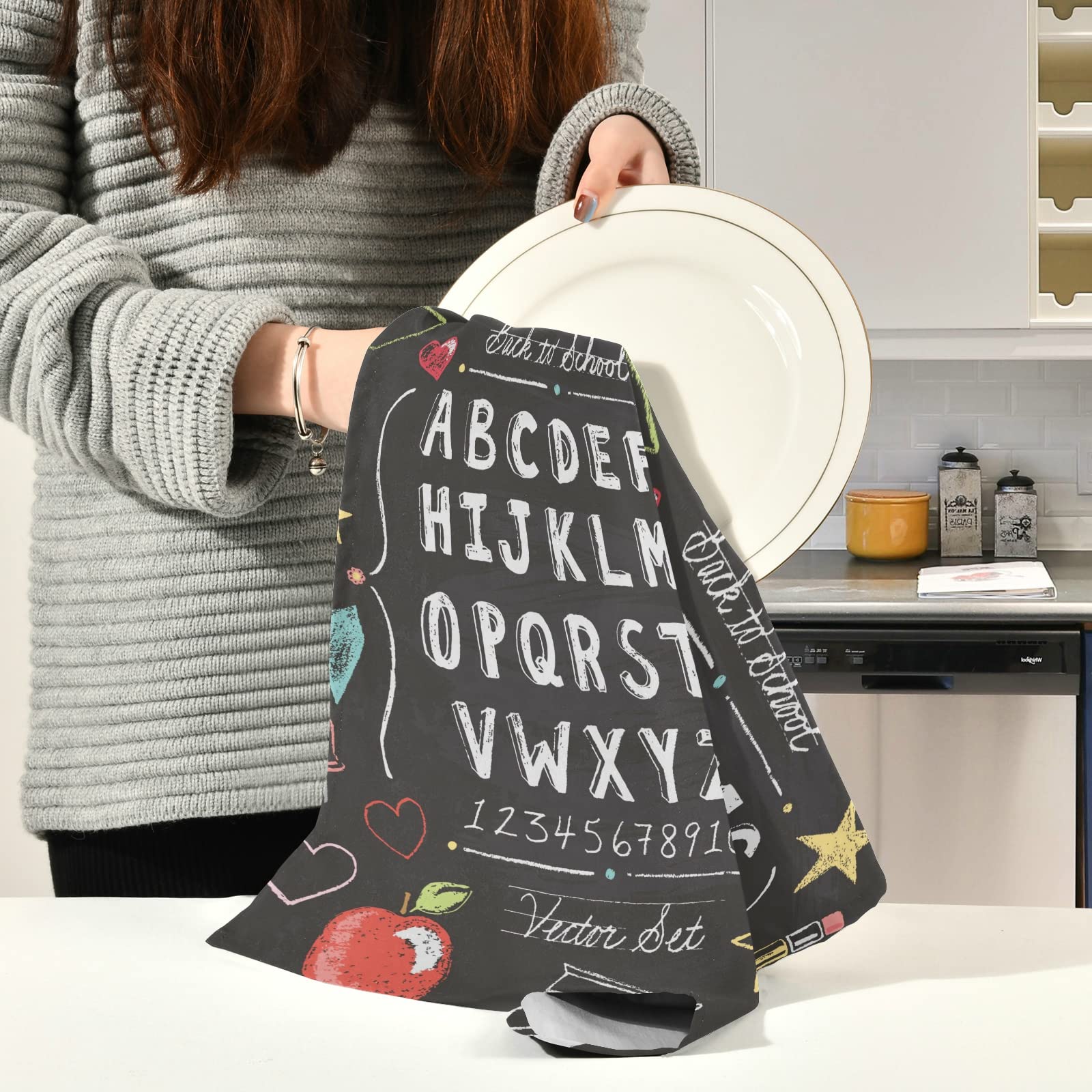 ALAZA ABC Alphabet Kitchen Towels - Super Absorbent & Soft Dish Cloths (18x28 Inches) - Perfect for Back to School, Dish Drying, Tea Towel & Home Decor