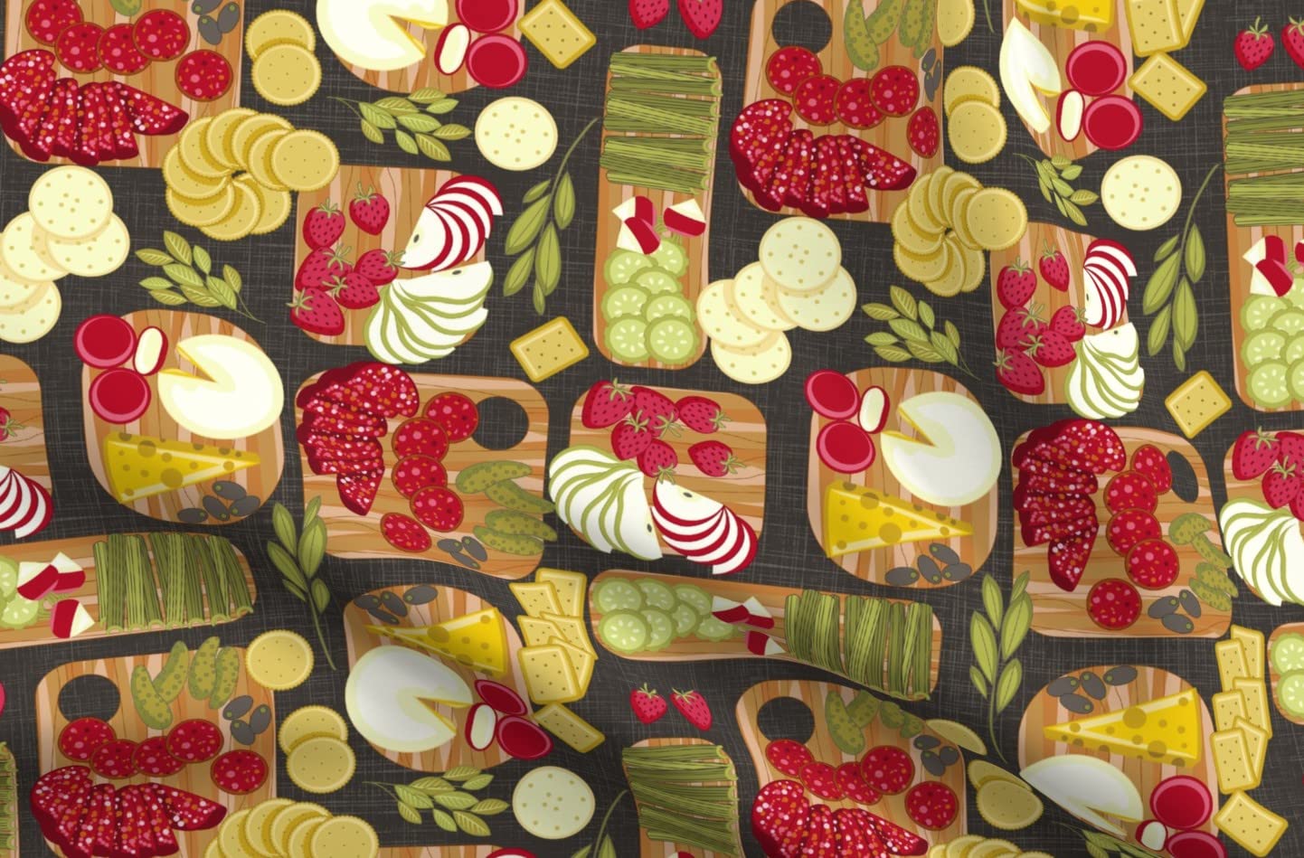 Food Charcuterie Board Printed Satin Fabric Fat Quarter - Premium Spoonflower Fabric for Sewing, Lining, Apparel, Fashion, Blankets & Home Decor - Perfect for DIY Projects, Quilting, and Tableware Accessories
