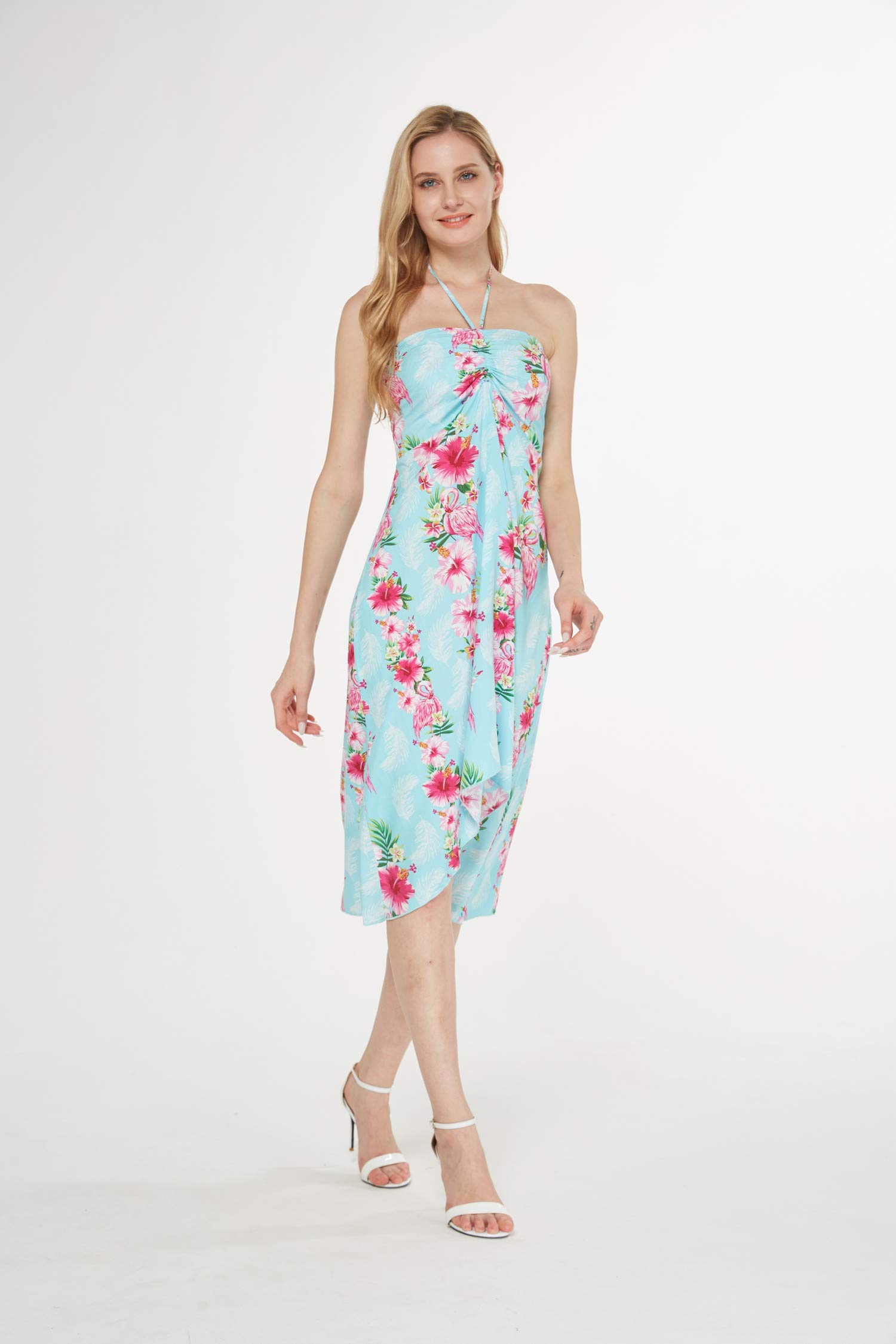 Women's Floral Print Halter Dress - Hawaiian Luau Party Outfit for Beach Vacation & Summer Festivals