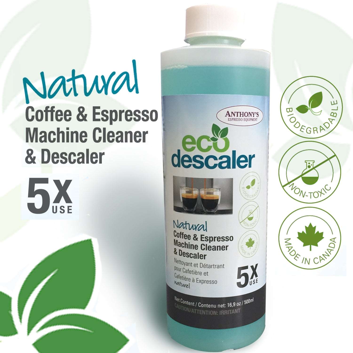 Anthony's Eco-Friendly Descaler - All Natural Espresso Machine Cleaner for Coffee Makers (5 Uses) | Removes Limescale & Mineral Buildup | Perfect for Home Baristas & Coffee Shops