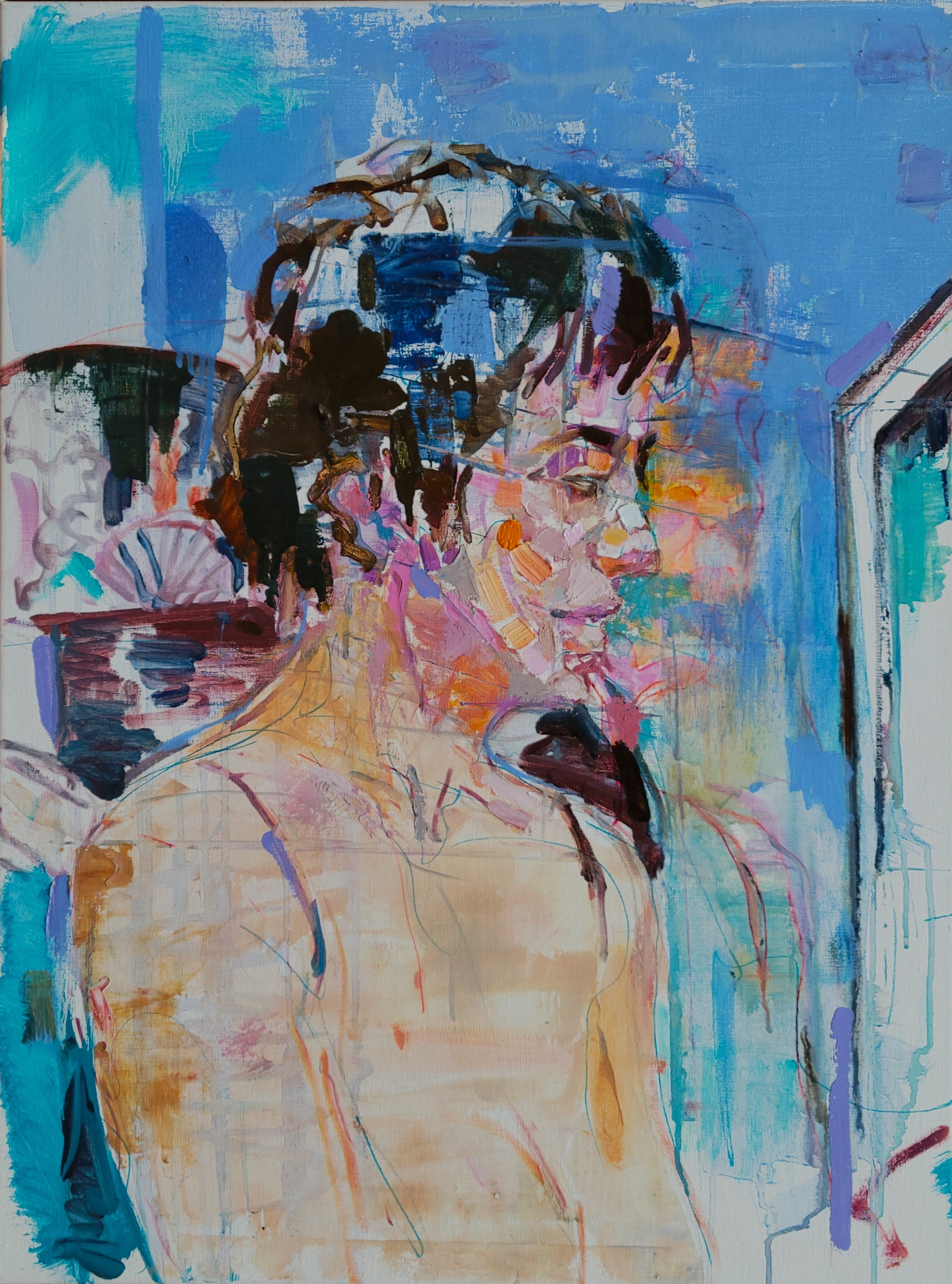 Bruce Garrity: Study for a Blue Bather - Abstract Figurative Art Print - Perfect for Modern Home Decor & Art Collectors