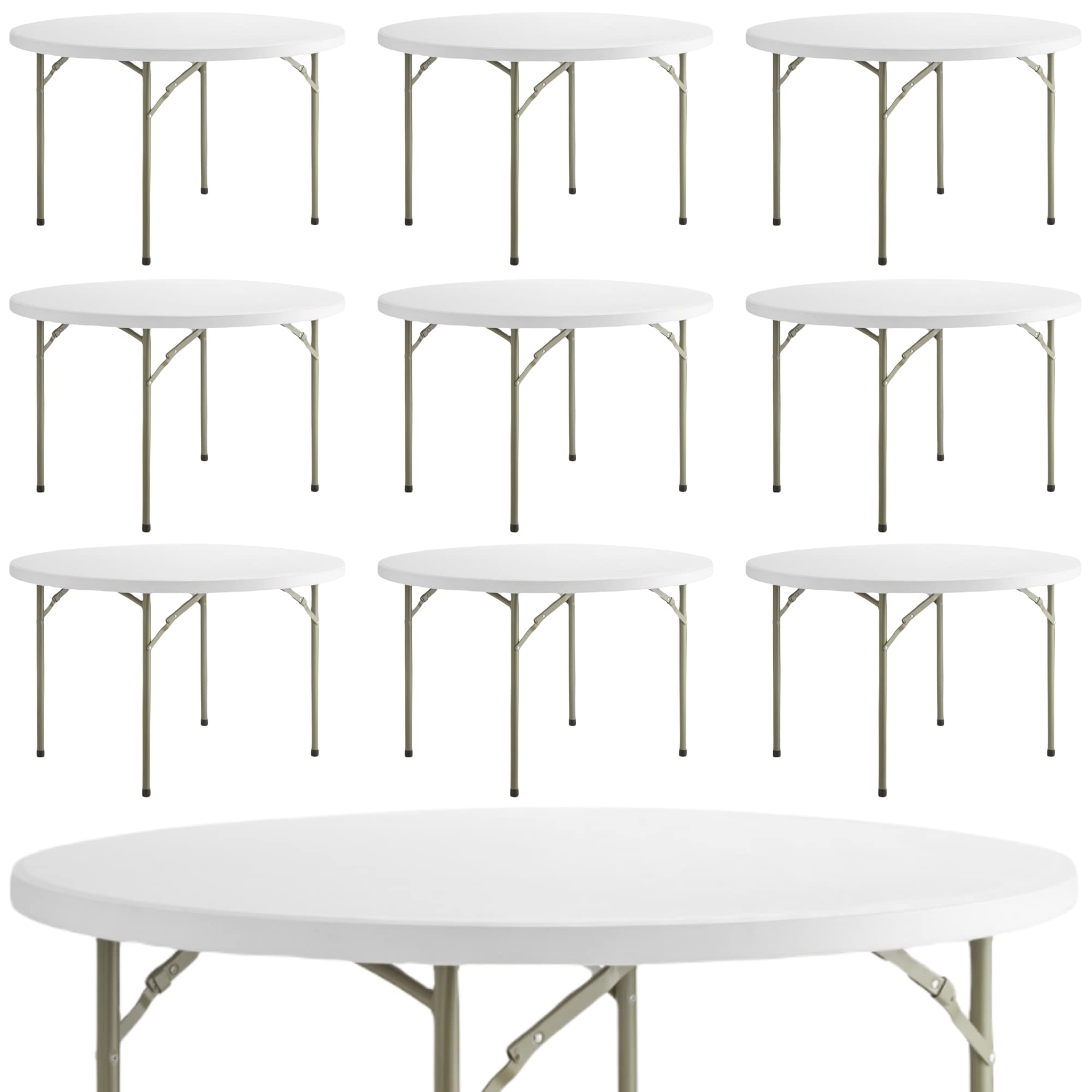 10-Pack 48-Inch Round Heavy-Duty Granite White Plastic Folding Tables - Durable Event Tables for Weddings, Parties, Catering & Outdoor Use - Perfect for Banquets, Picnics & Temporary Kitchen Setup