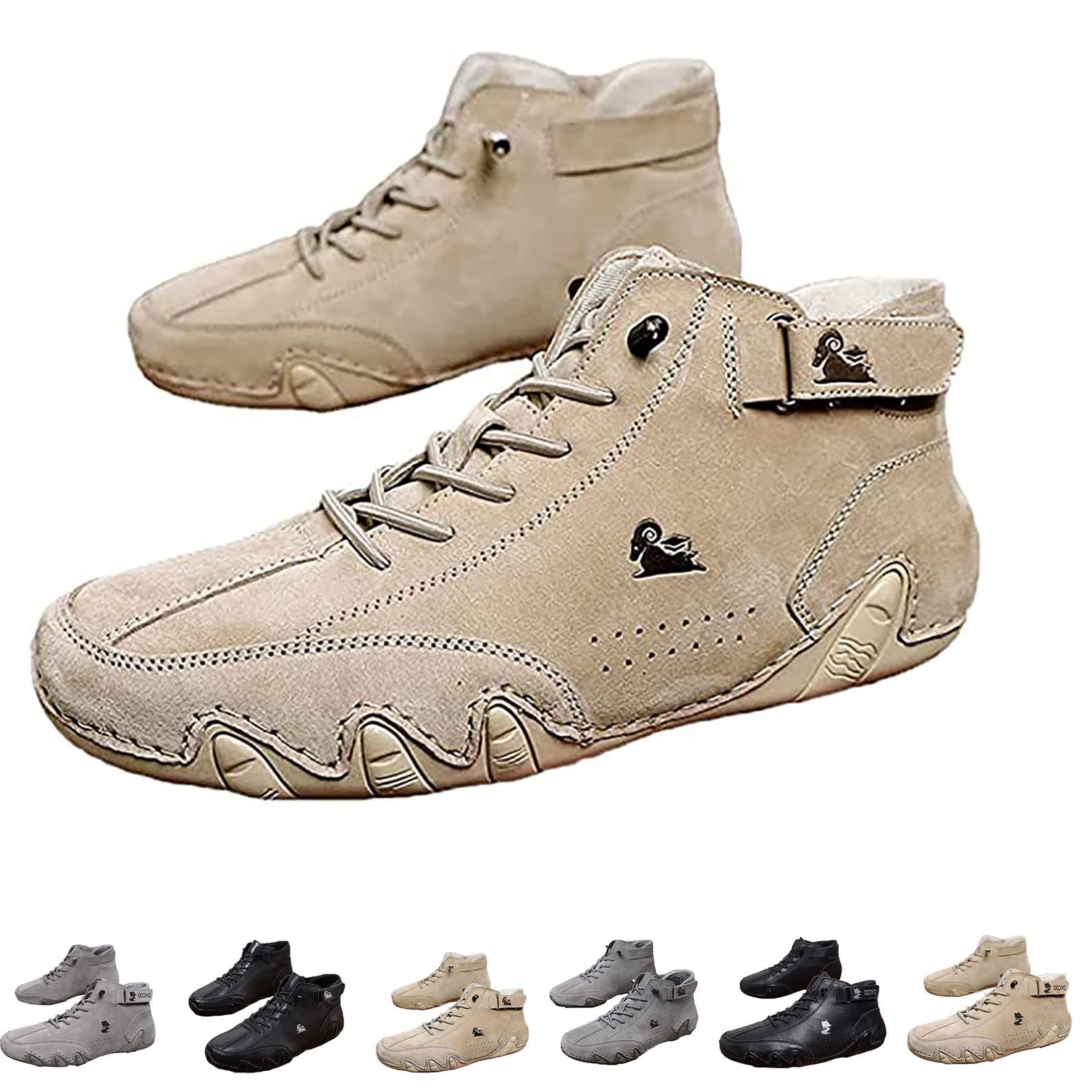 Italian Handmade Suede Velcro High Boots - Men's Chukka Leather Casual Sneakers | Non-Slip & Breathable | Perfect Father's Day Gift | Ideal for Outdoor Hiking, Daily Wear & Casual Occasions