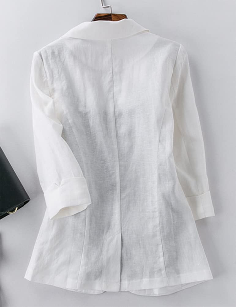 Women's Cotton Linen Blazer Jacket - 3/4 Sleeve Open Front Casual Blazer for Office, Summer & Outdoor Wear