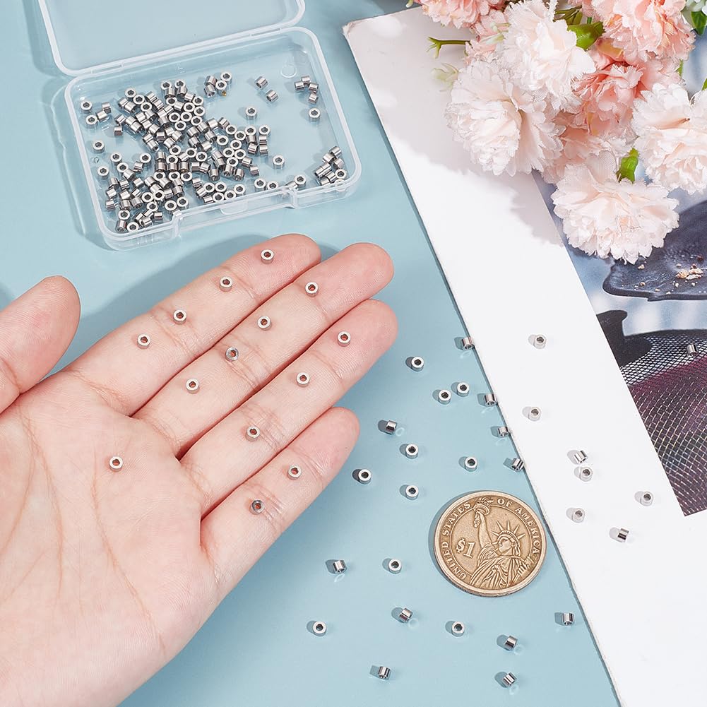 UNICRAFTALE 200pcs 3mm Stainless Steel Spacer Beads with 1.5mm Hole - Jewelry Making Supplies for Necklaces, Bracelets, DIY Crafts - Durable Metal Beads for Professional & Hobby Jewelry Design
