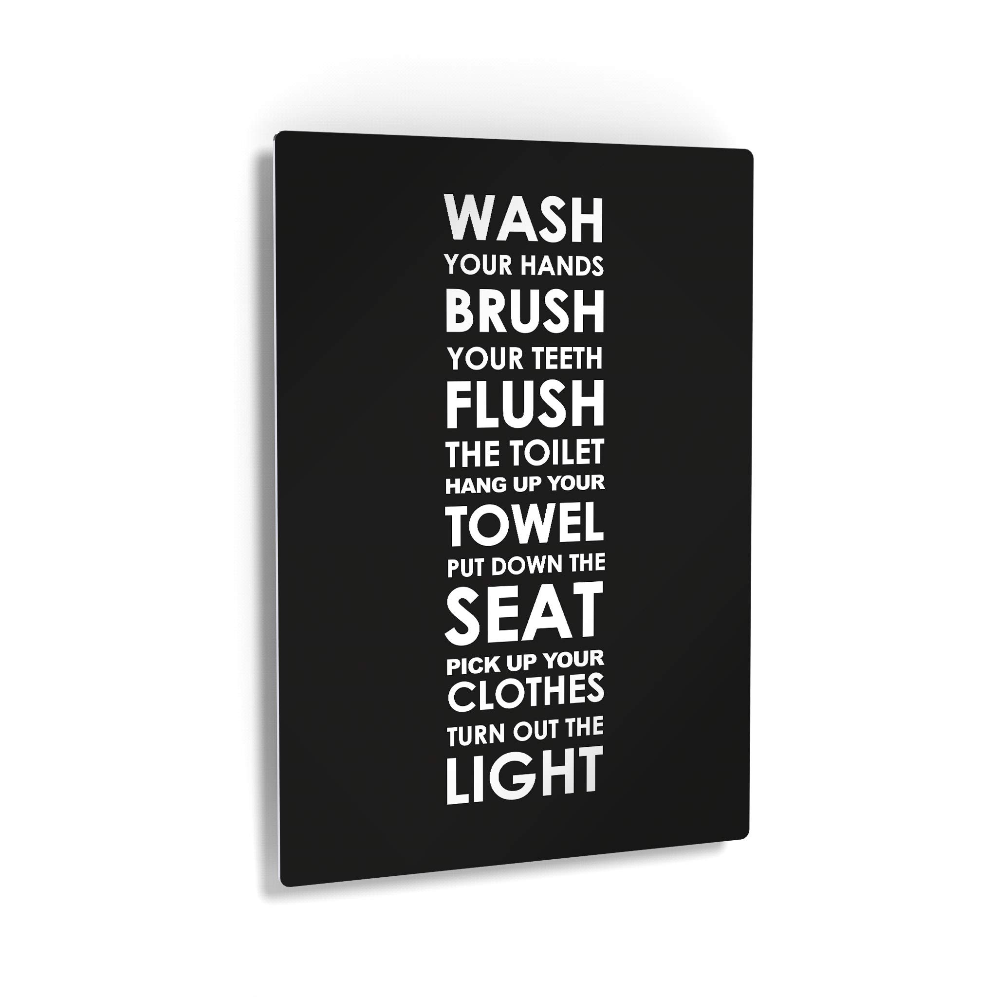 Smile Art Design Bathroom Rules Quote Metal Print - Funny Kids Bathroom Sign, Black & White Typography Wall Decor (30x20 Inch) - Ready to Hang Home Decoration Made in USA | Perfect for Family Bathrooms, Guest Powder Rooms & Kids' Spaces