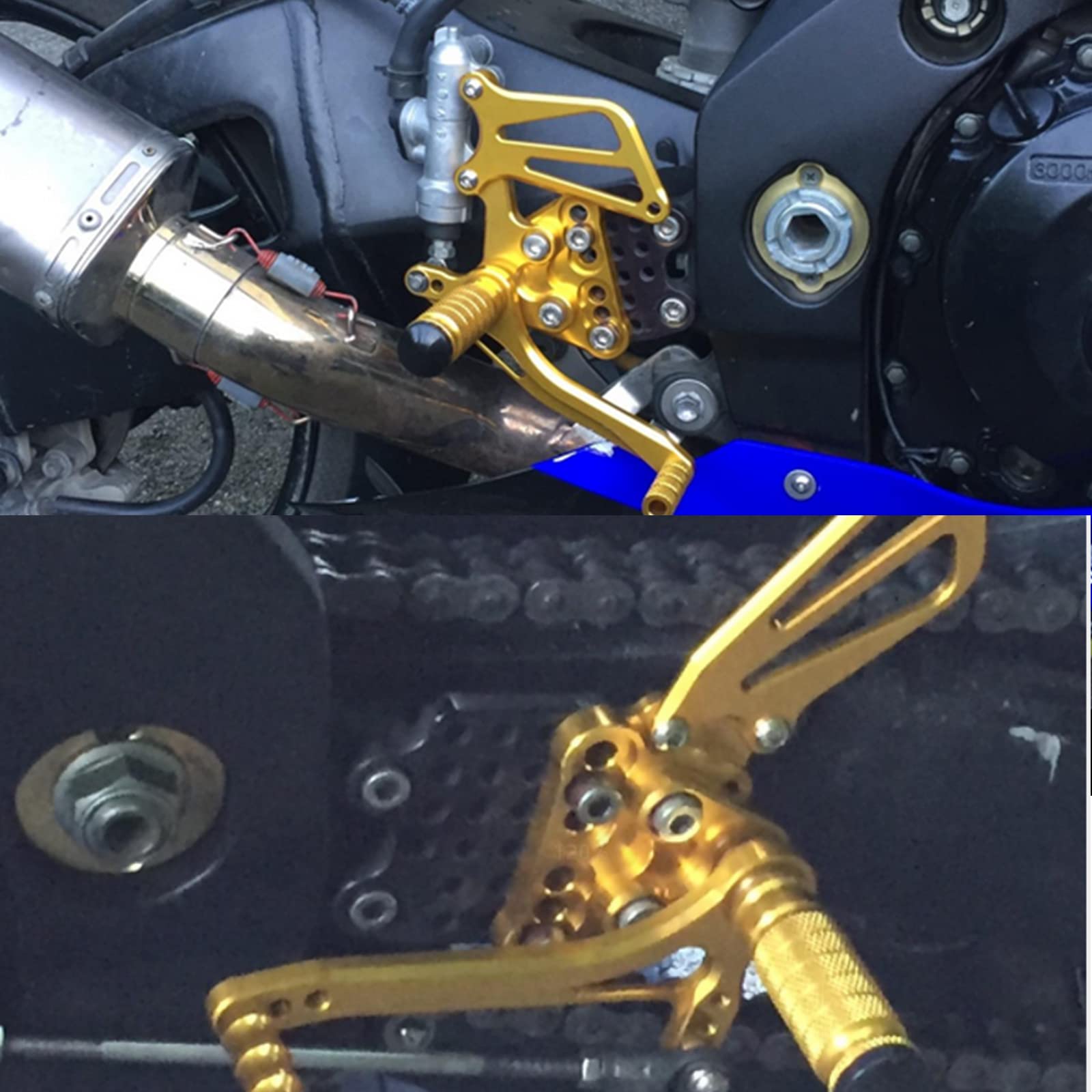 Adjustable CNC GSXR1000 05-06 Motorcycle Rearset Foot Pegs - Fully Customizable Footrests for Suzuki GSX-R1000 (2005-2006) - Gold Finish - Perfect for Racing, Track Days & Performance Riding