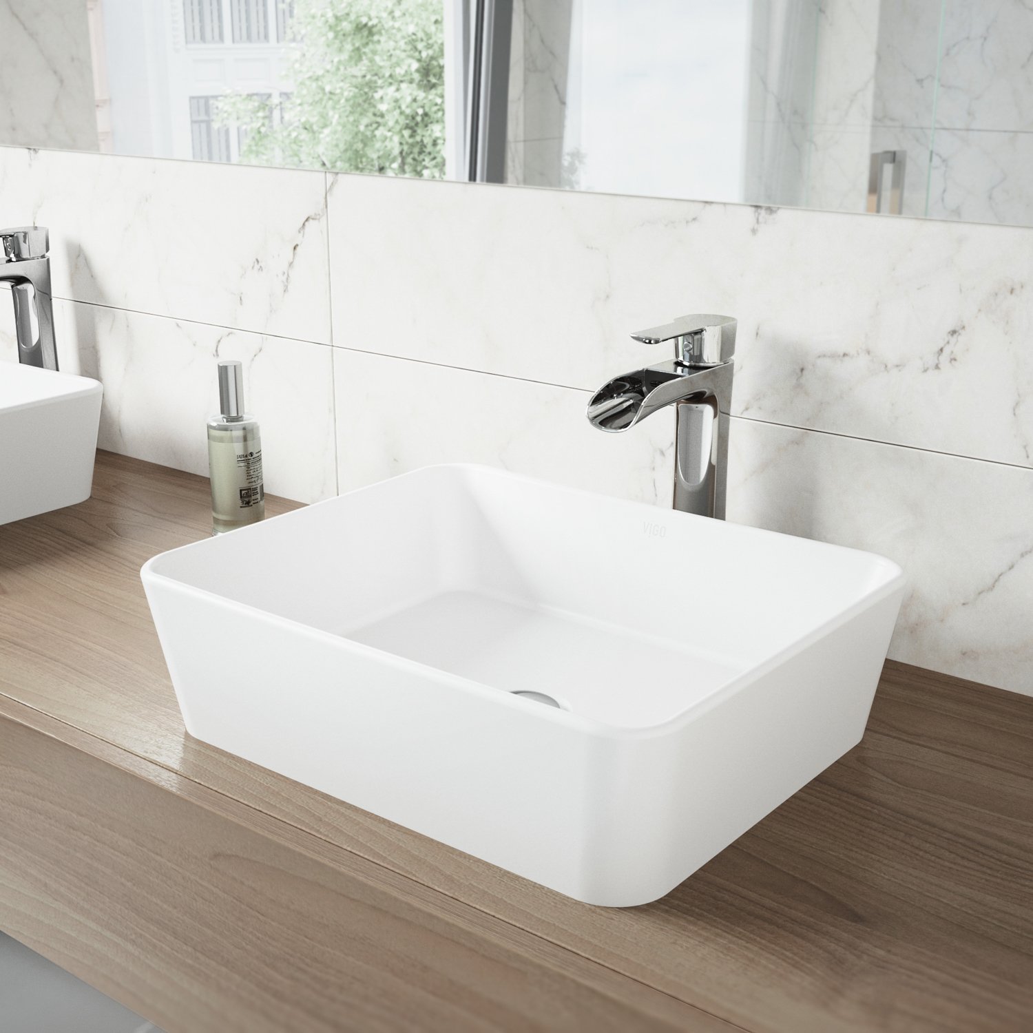 VIGO Matte White Rectangular Vessel Bathroom Sink - 18