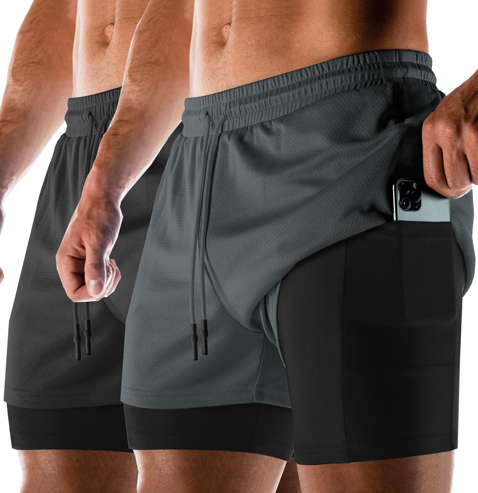 Aolesy Men's 2-in-1 Quick Dry Running Shorts 5