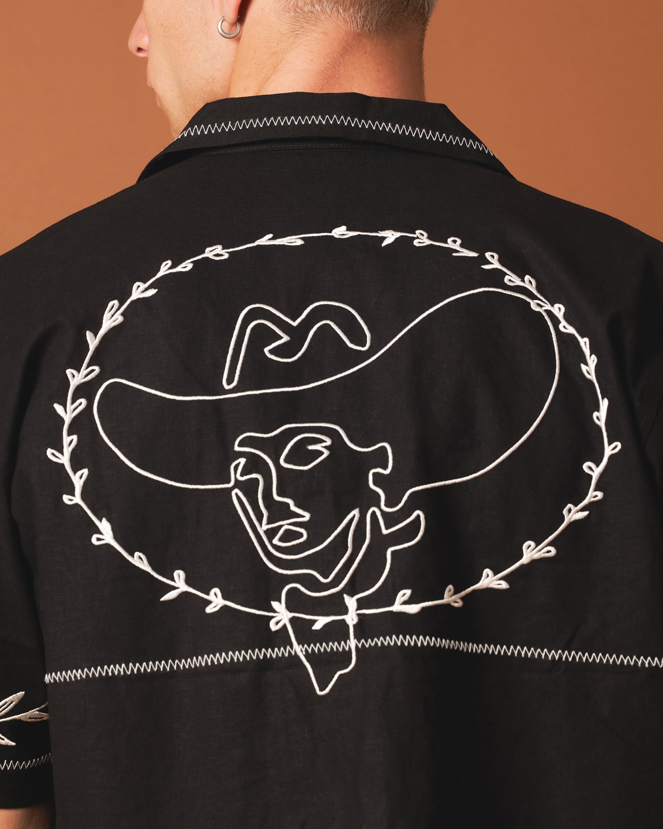 404 Frontier Embroidered Button-Up Shirt for Men - Stylish Black Western Shirt with Embroidered Details - Perfect for Cowboy Rides, Country Music Festivals & Casual Outings