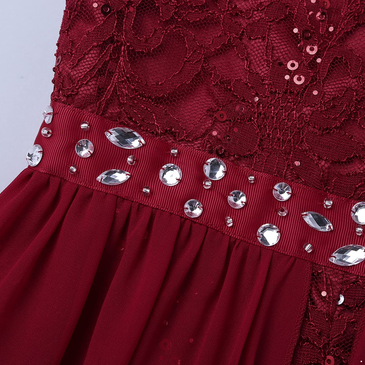 Girls Floral Lace Rhinestone Chiffon Dress - High Low Hem Princess Party Gown for Birthday, Formal Occasions & Special Events - Perfect for Weddings, Pageants, Photo Shoots & Holiday Celebrations