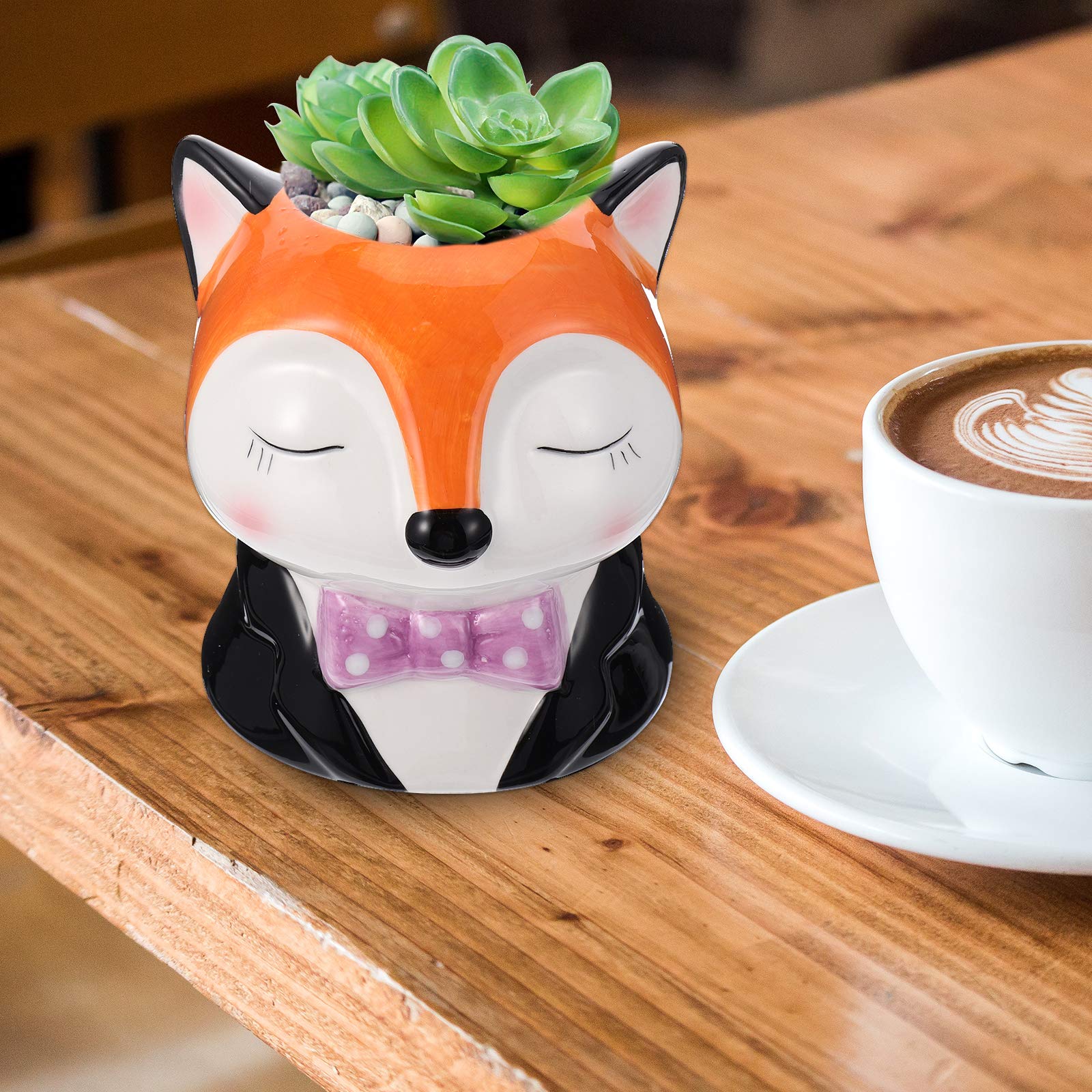 Fox-Shaped Ceramic Planter Pot for Succulents & Cactus – Cute Cartoon Flower Pot for Home Decor, Office Desk, or Garden Planting