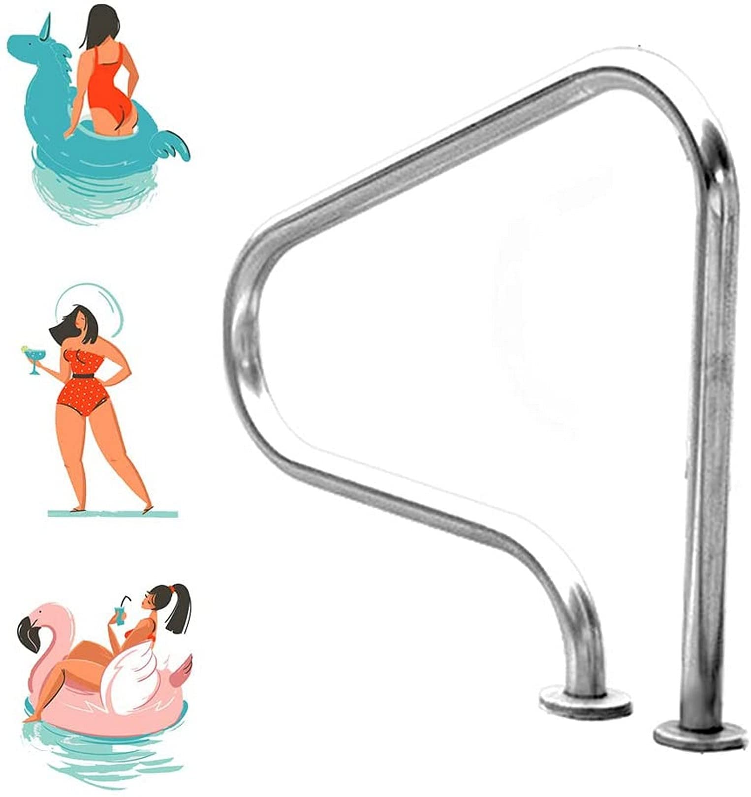 Stainless Steel Swimming Pool Handrails - Quick Install Non-Slip Safety Railings for Inground Pools | Durable Pool Ladder Handholds for Elderly & Kids Safety