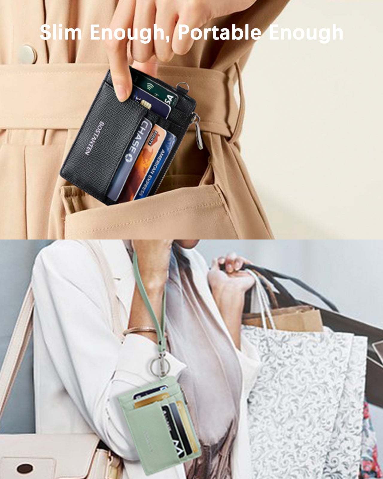 Lomy Slim Wristlet Keychain Wallet with Zipper Pocket - Compact RFID Blocking Card Holder for Women - Perfect for Travel, Shopping & Everyday Essentials