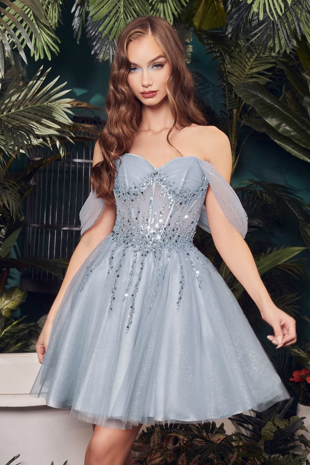 Olivia Mini Dress - Off The Shoulder Embellished A-Line Short Dress for Women | Perfect for Parties, Date Nights & Summer Outings