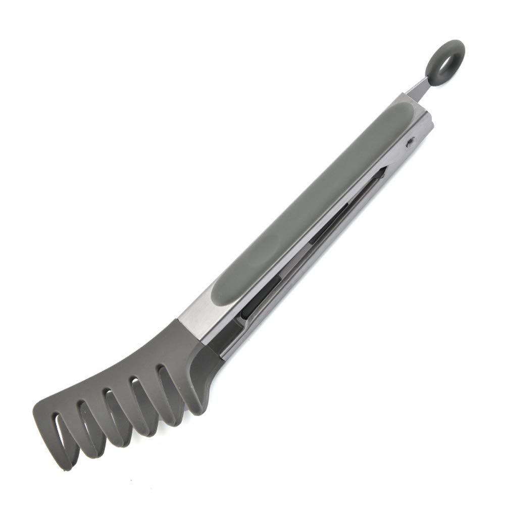 Premium Silicone Pasta Tongs - Non-Slip Cooking & Serving Tongs for Spaghetti, Noodles, Salad - Heat Resistant & Easy Grip Kitchen Utensil (Grey) - Perfect for Italian Cooking, BBQ, Buffet Serving & Salad Tossing