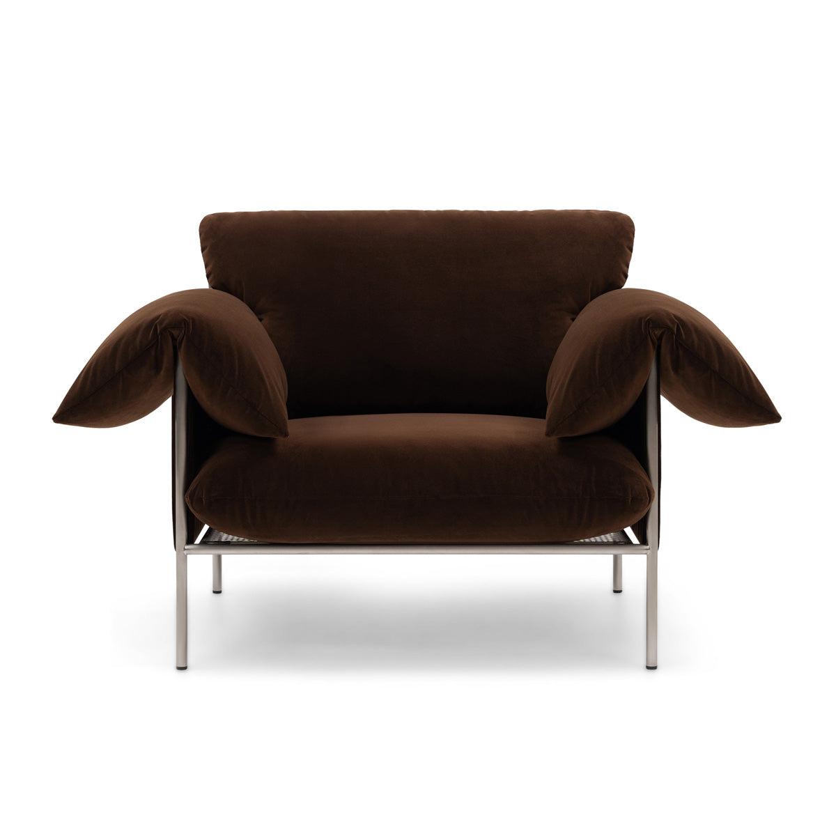 Alva Armchair with Brushed Steel Frame & Avalon Piccolo Fabric - Modern Accent Chair for Living Room, Bedroom or Office