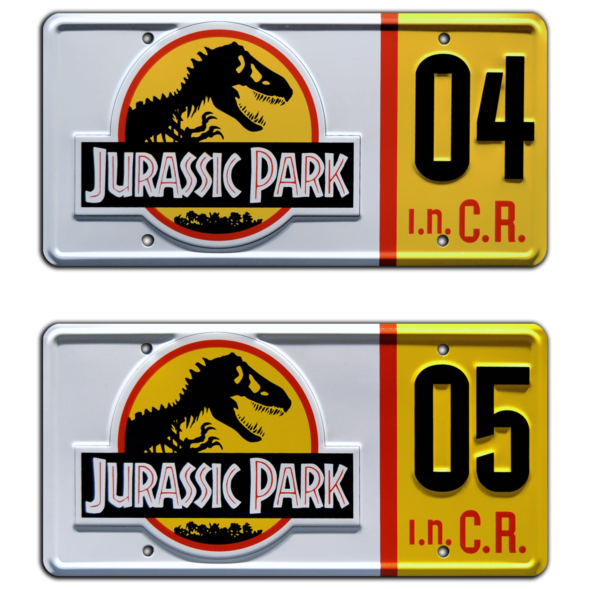Jurassic Trilogy Explorer #04 & #05 Metal Stamped License Plates - Dinosaur Themed Car Accessories for Jeep, Truck & SUV Enthusiasts | Perfect for Gift, Collection & Outdoor Adventures