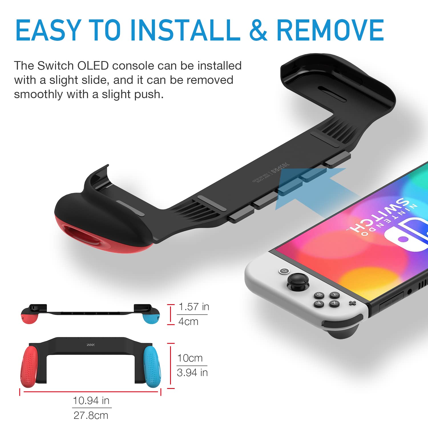 JUSPRO Grip Case for Nintendo Switch OLED - Ergonomic & Comfortable Controller with 5 Game Card Slots | Perfect for Gaming at Home or Travel Accessories