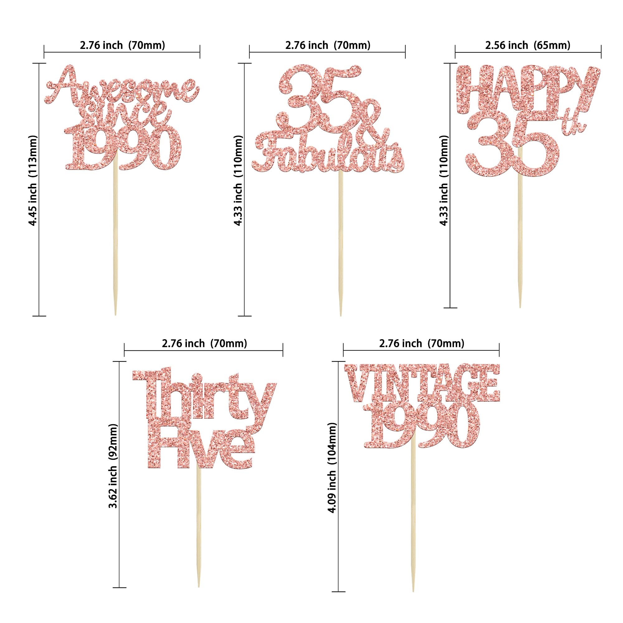 30Pcs Rose Gold 35th Birthday Cupcake Toppers - Glitter Number 35 Cake Decorations for Anniversary & Wedding Parties - Cheers to 35 Fabulous Years - Perfect for 35th Birthday Celebrations, Bridal Showers & Special Events