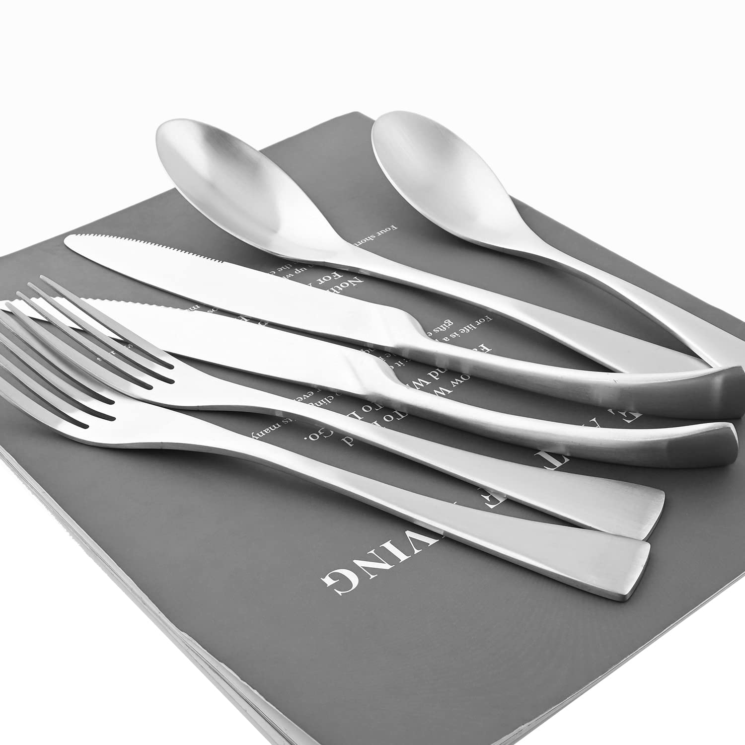 Premium 24-Piece Stainless Steel Flatware Set - Gugrida Silverware Cutlery Set with Dinner & Steak Knives, Matte Silver Forks & Spoons, Dishwasher Safe Tableware for 4 - Perfect for Fine Dining, Dinner Parties & Everyday Kitchen Use