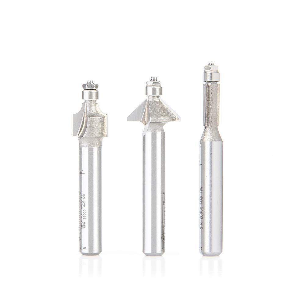 Amana Tool AMS-MRSET 3-Piece Miniature Router Bit Set with 3/16